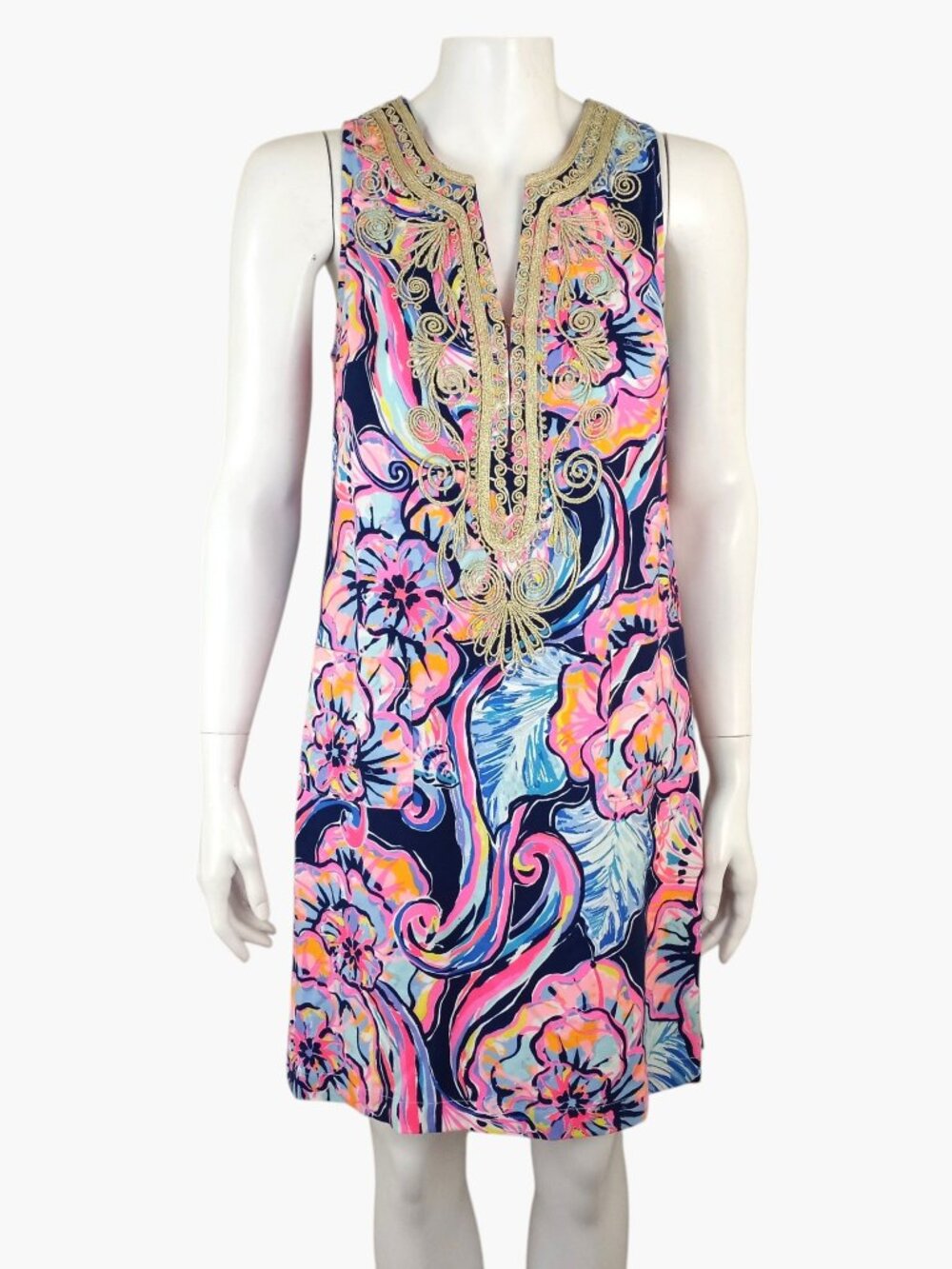 Lilly Pulitzer Carlotta Stretch Shift Dress Nauti Navy Boho Bateau Womens 0